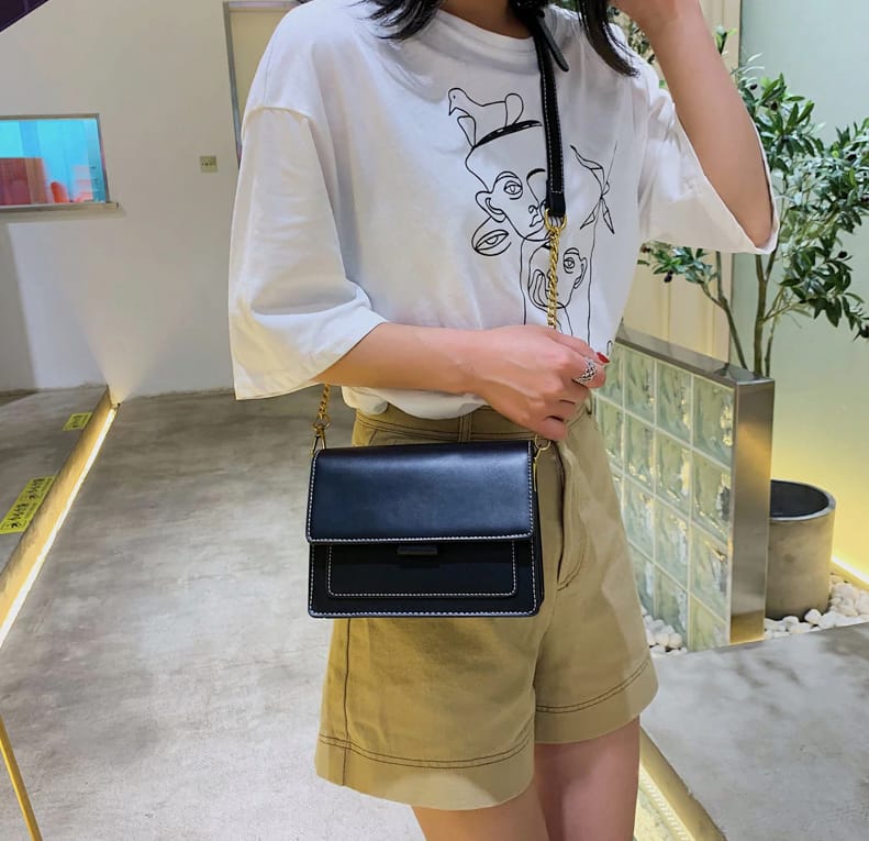 Contrast color leather crossbody bag