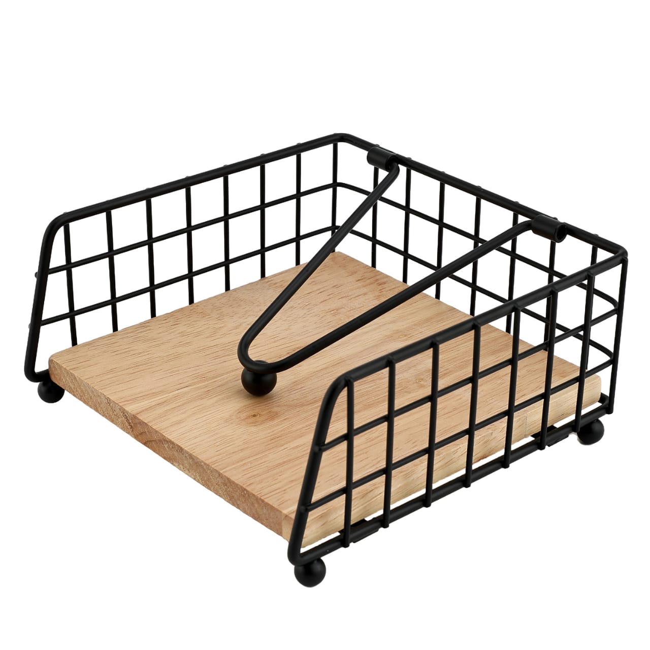 Metallic serviette holder with bamboo base