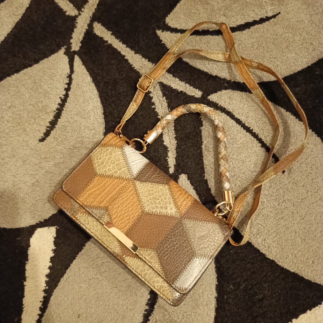 Fashionable multicolored diamond sling bag