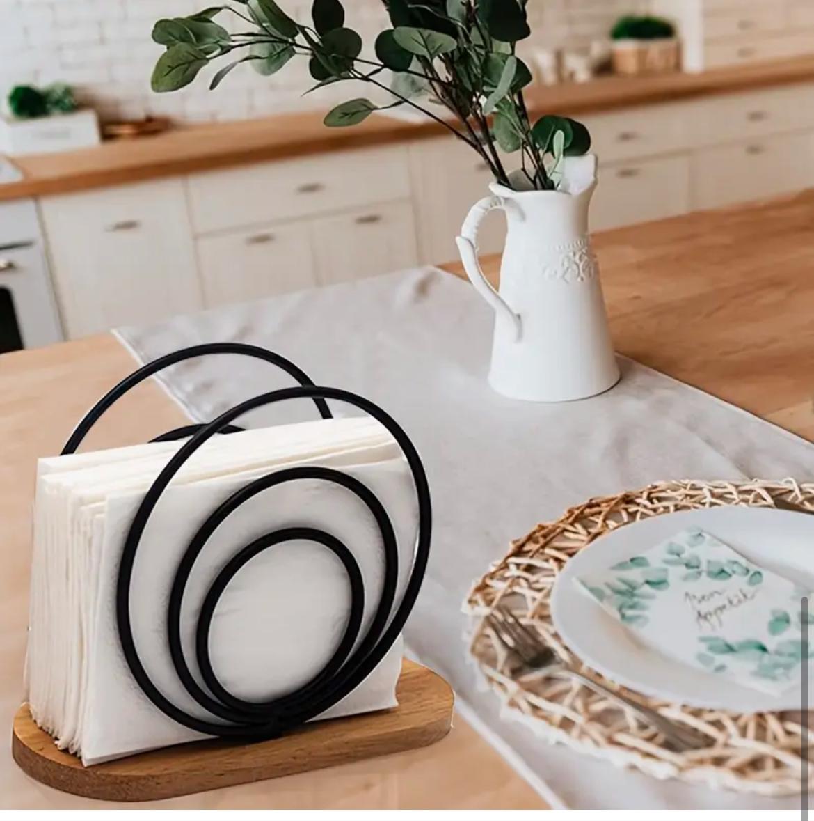 Elegant Metal Napkin Holders with Wooden Base