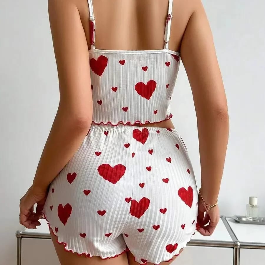 Women Heart Print Relaxed Fit Pajama Set