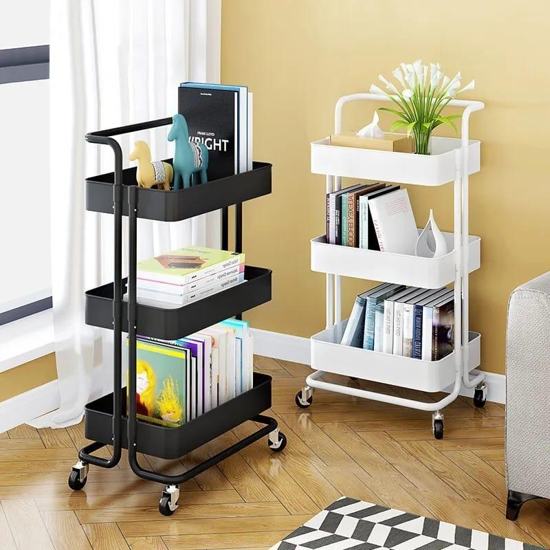 3 Tier multi-functional movable trolley storage rack with lockable wheels