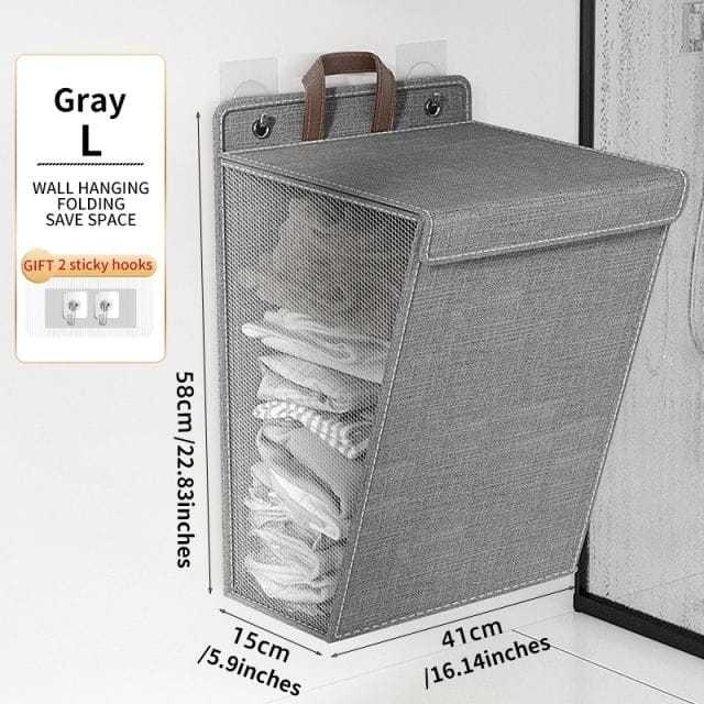 Foldable Adhesive Laundry Basket Hamper With Handle and Stickers
