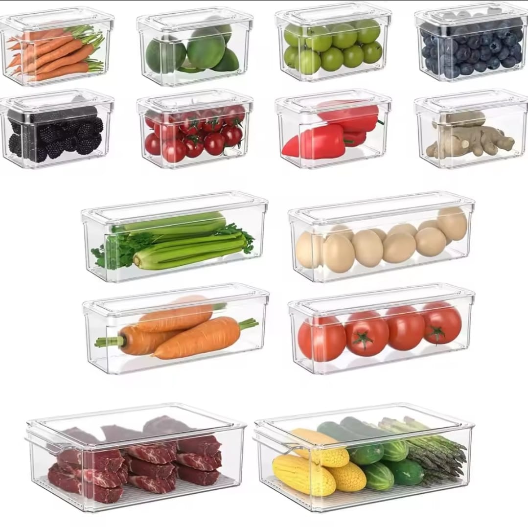 14pcs Set Acrylic Fridge Organizer Bins with Lids