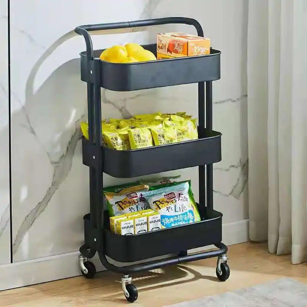 3 Tier multi-functional movable trolley storage rack with lockable wheels