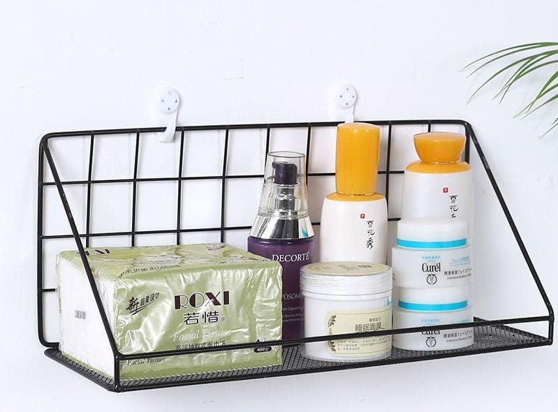 Metallic wall hanging basket storage rack