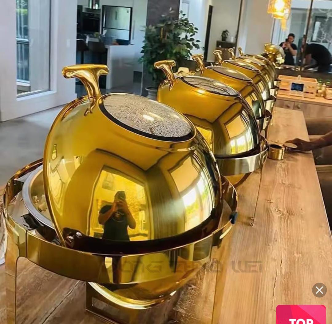 Gold roll top chaffing dish