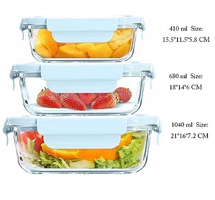 3pcs Set Borosilicate Glass Food Storage Containers with Lids