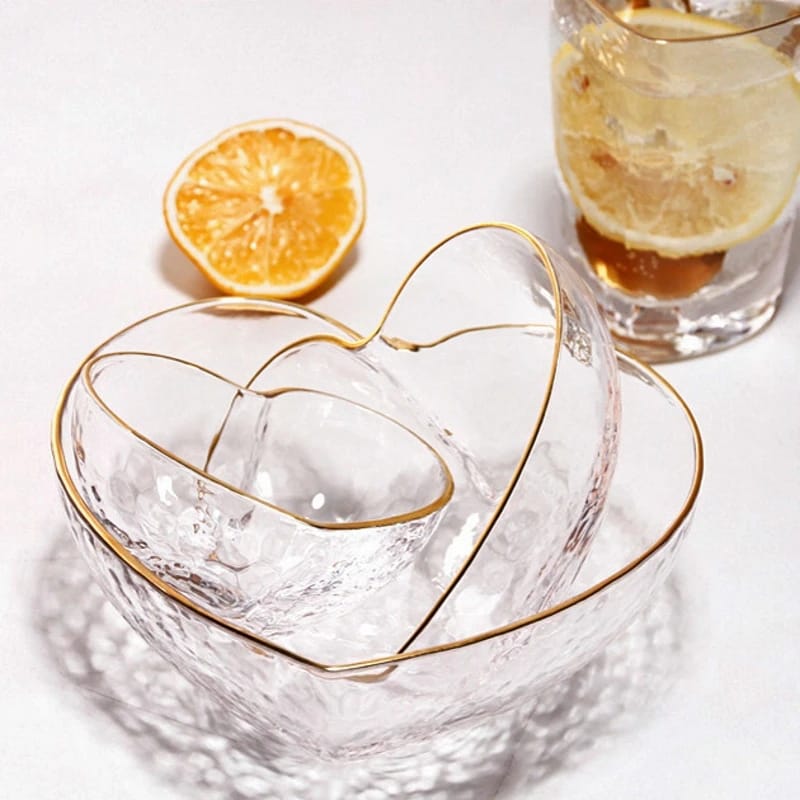 3pcs Set Heart-Shaped Golden Trim Glass Bowl