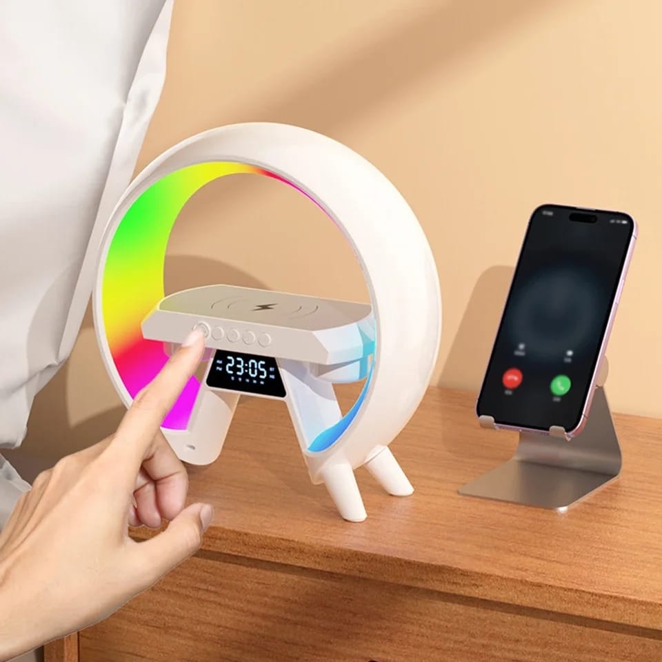 4-in-1 Wireless Charger | LED Lamp | Alarm Clock | Bluetooth Speaker