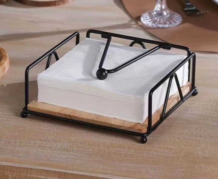 Luxury metallic serviette/napkin holder with bamboo base