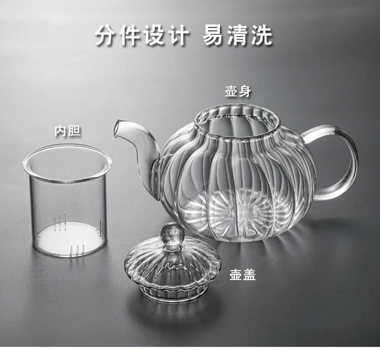 Stripped High Borosilicate glass tea/coffee pot with stainless steel glass filter infuser