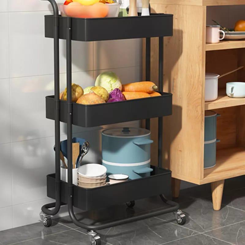 3 Tier multi-functional movable trolley storage rack with lockable wheels