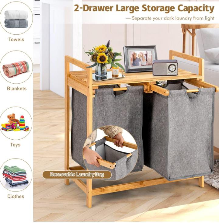 Premium 2-in-1 Laundry Sorter on a Bamboo Stand