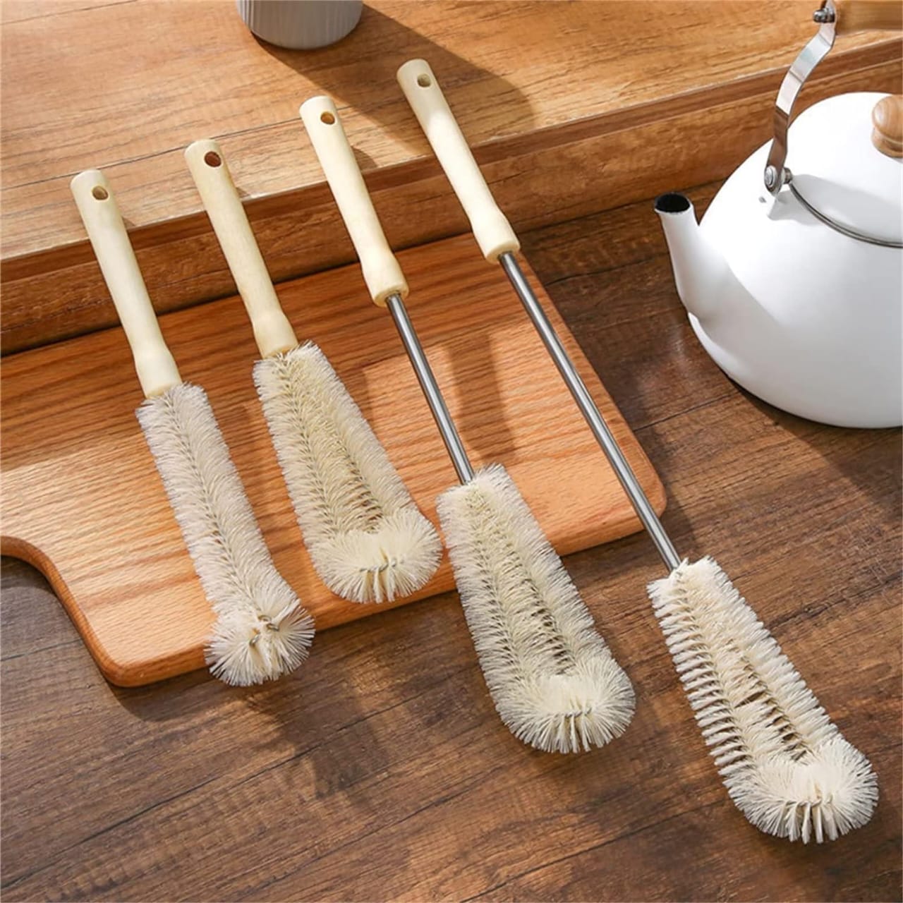 4pcs Long Wooden Handle Bottle Cleaning Brushes