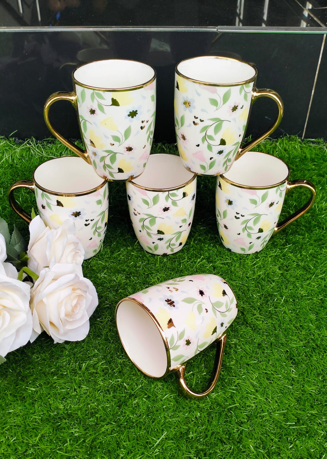6pcs Set Classy Mugs with Gold Rim