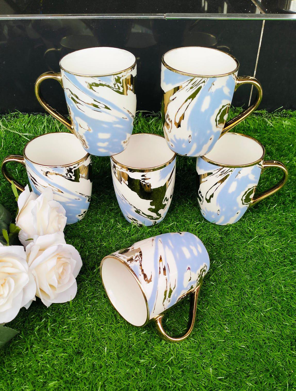 6pcs Set Classy Mugs with Gold Rim