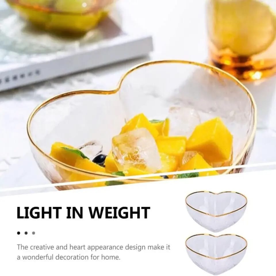 3pcs Set Heart-Shaped Golden Trim Glass Bowl