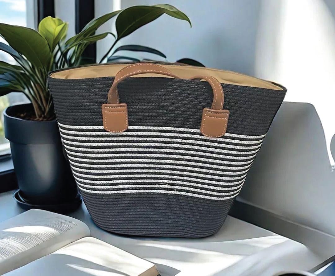 Vintage Papyrus Straw Woven Beach Bag