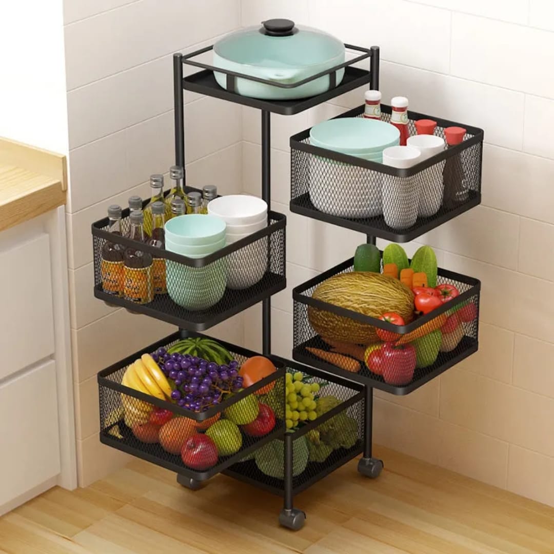 5 Tier Squared Design Rotating Fruit Vegetable Rack