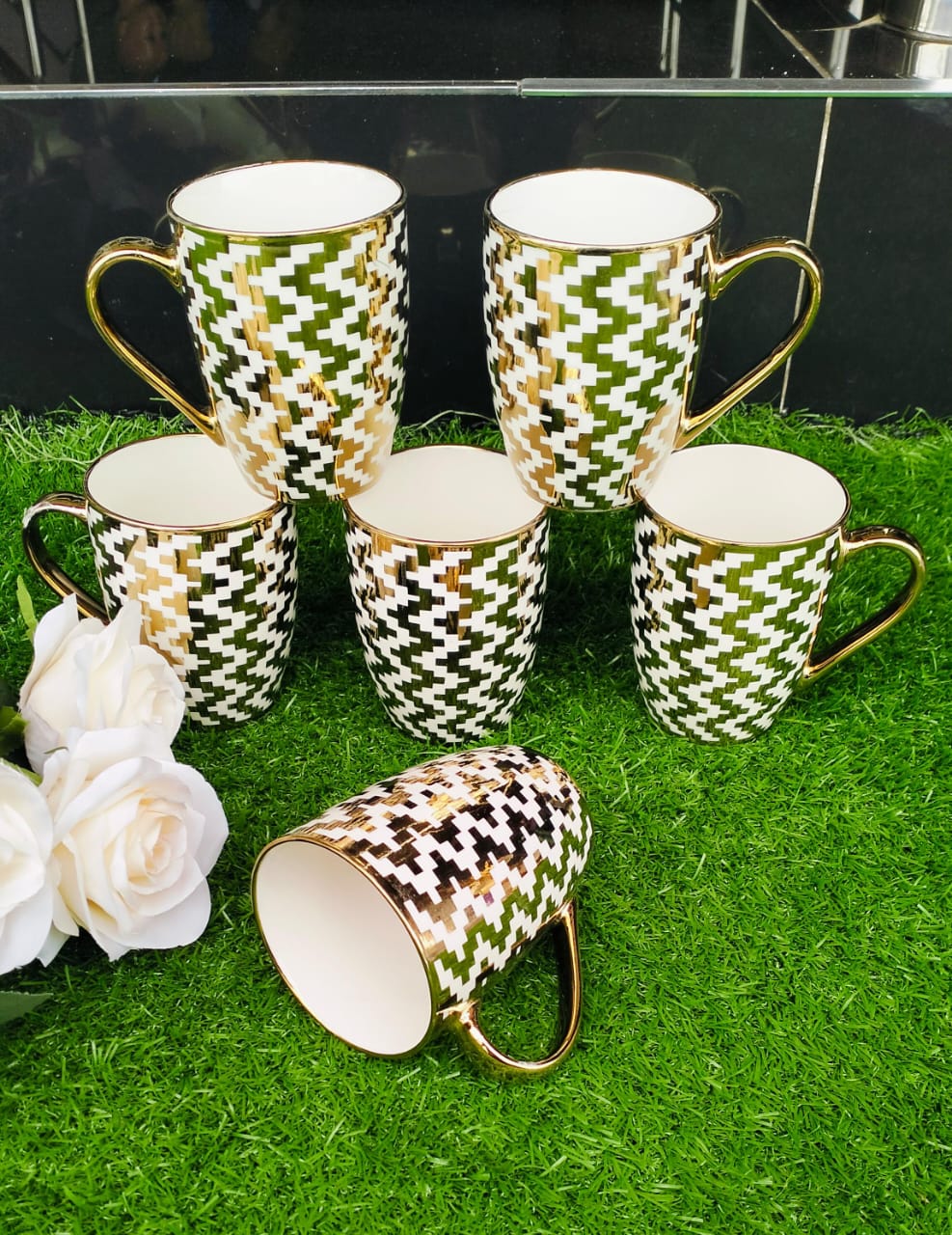 6pcs Set Classy Mugs with Gold Rim