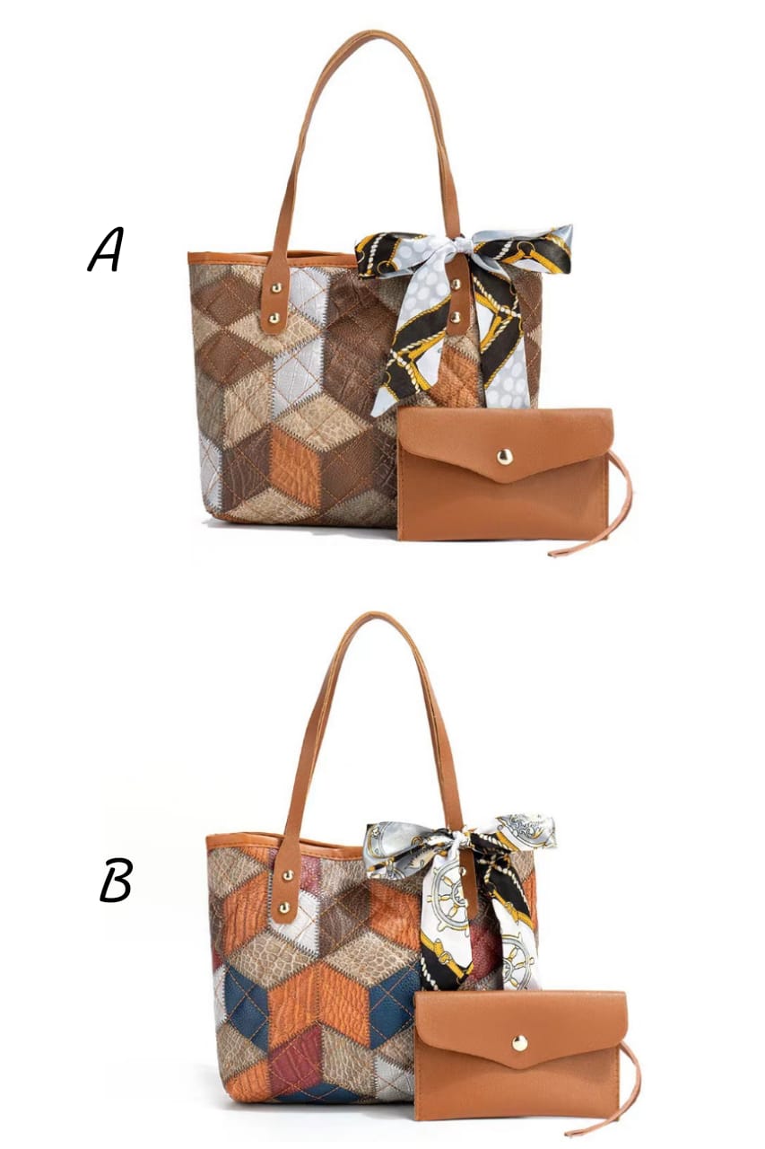 Multicolored diamond grid printed handbag