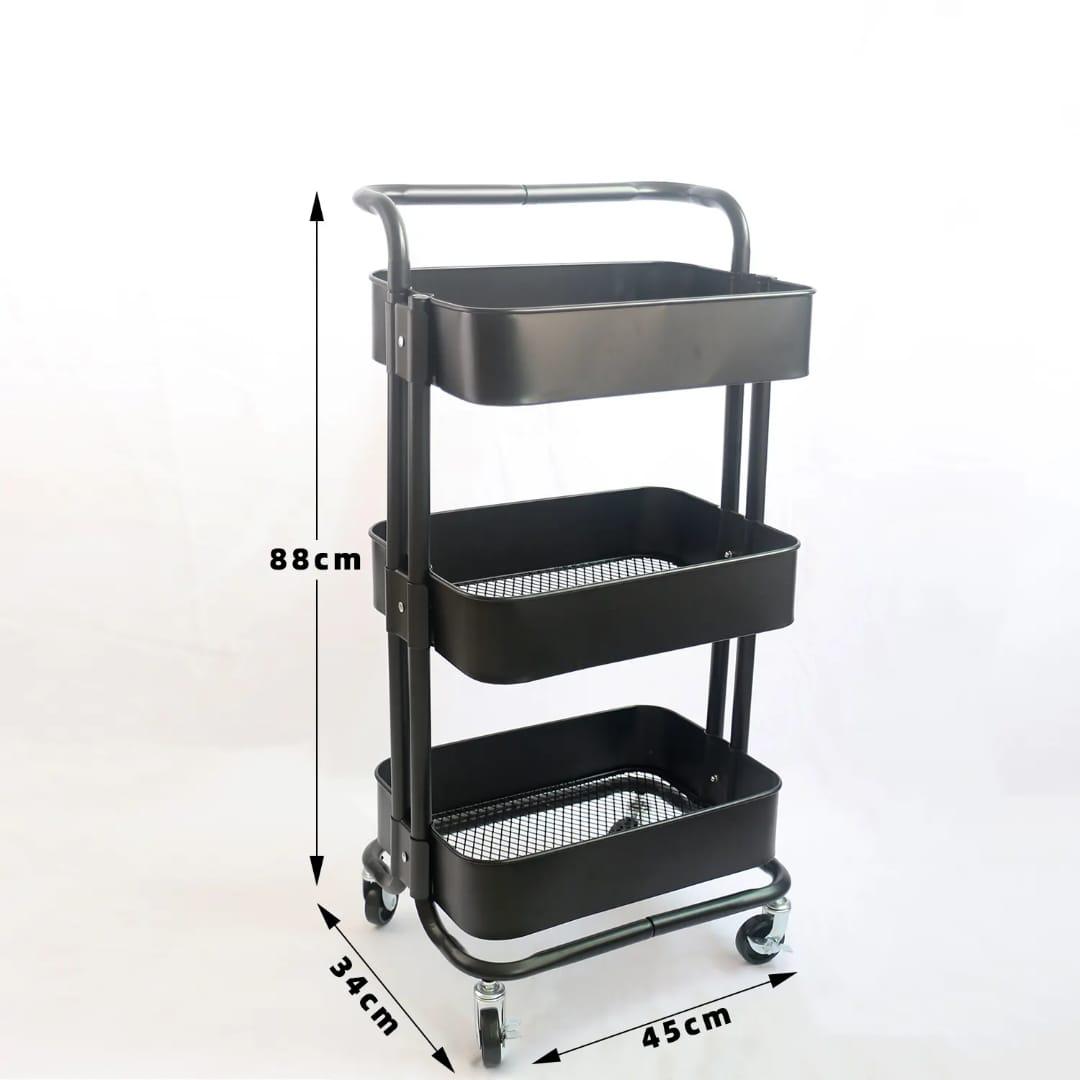 3 Tier multi-functional movable trolley storage rack with lockable wheels