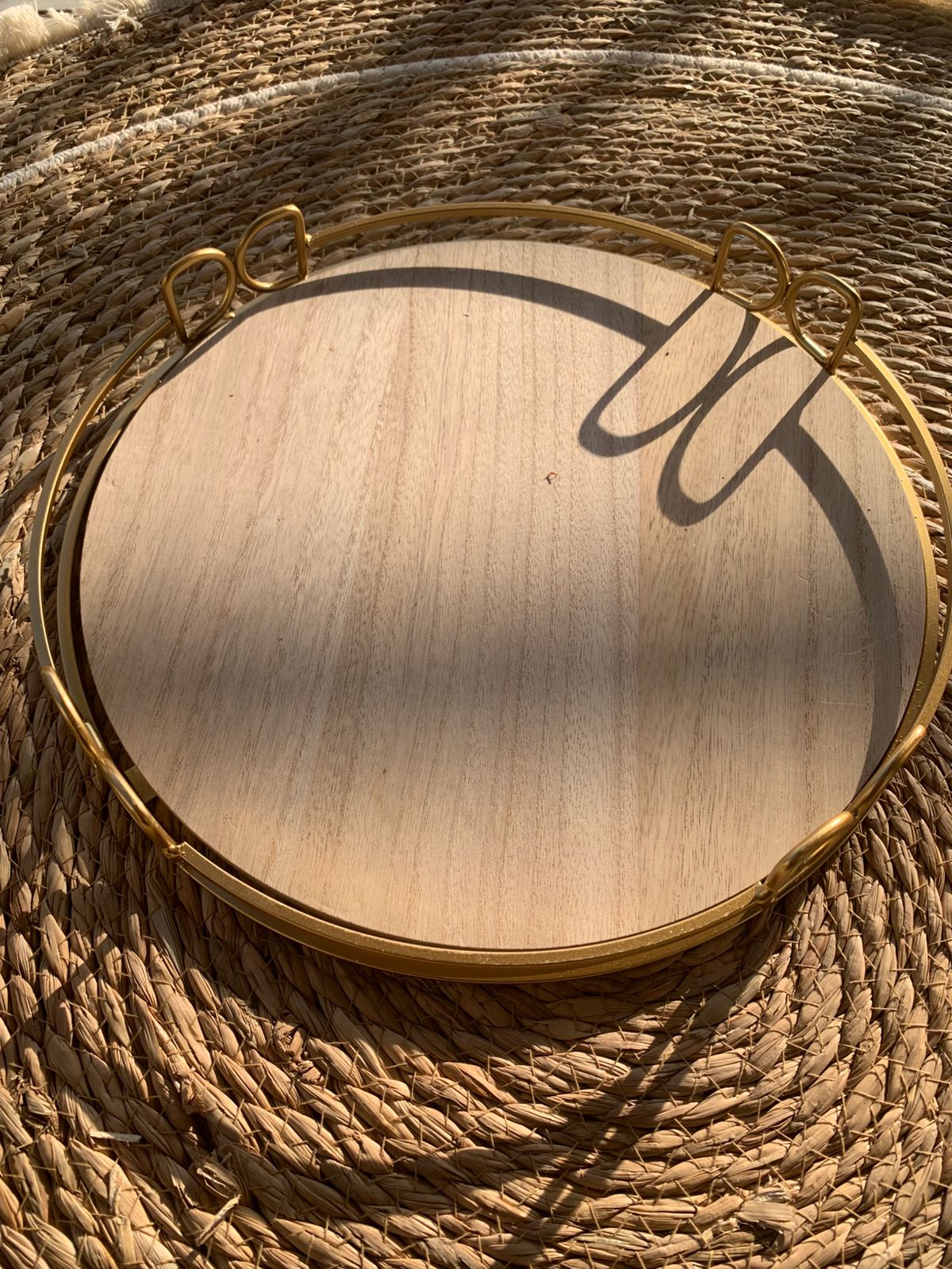 Decorative Gold Metal and Wood Tray