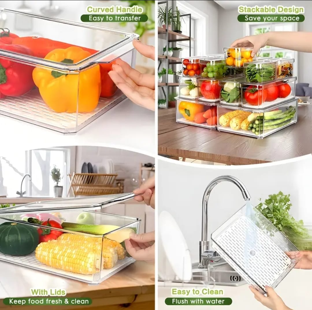 14pcs Set Acrylic Fridge Organizer Bins with Lids
