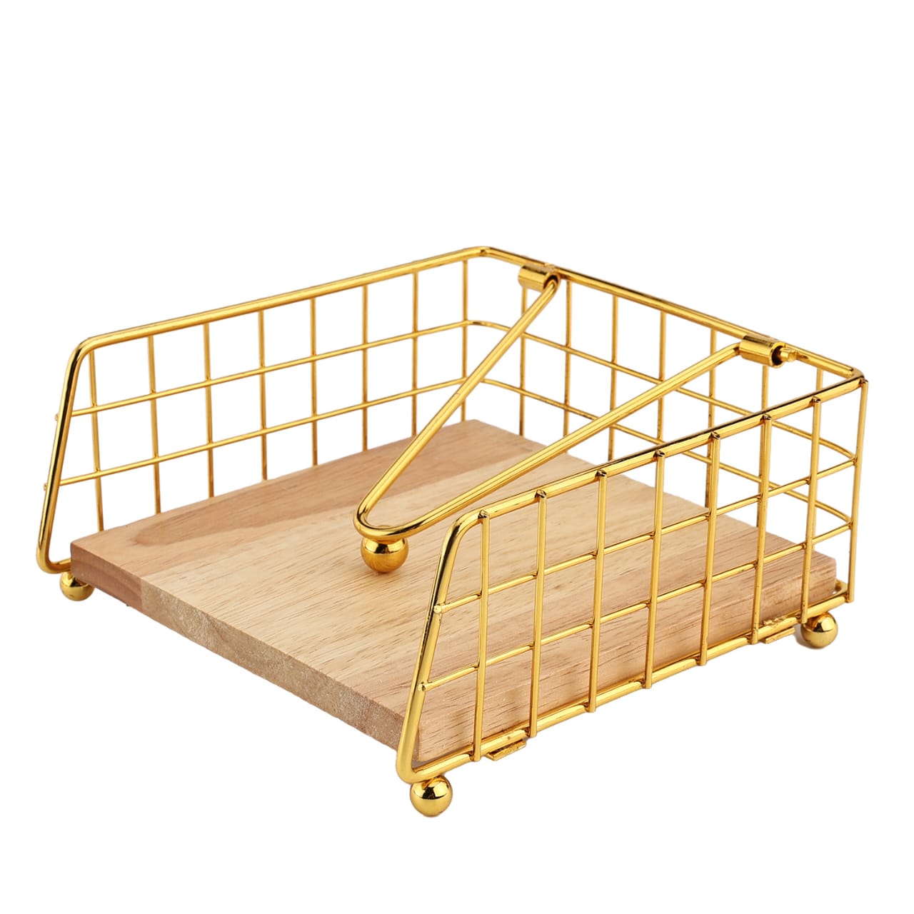 Metallic serviette holder with bamboo base
