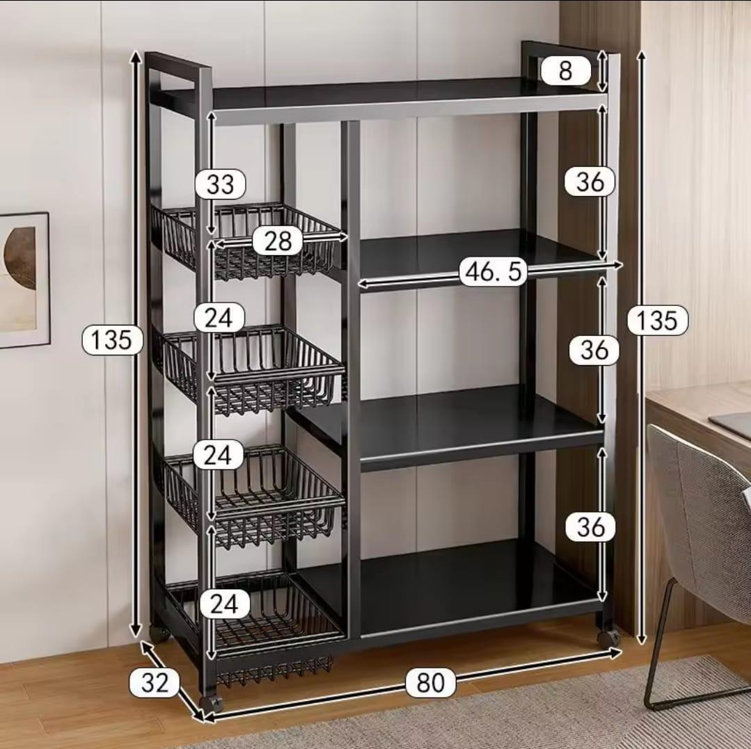 Multifunctional strong metallic kitchen rack with movable & lockable wheels