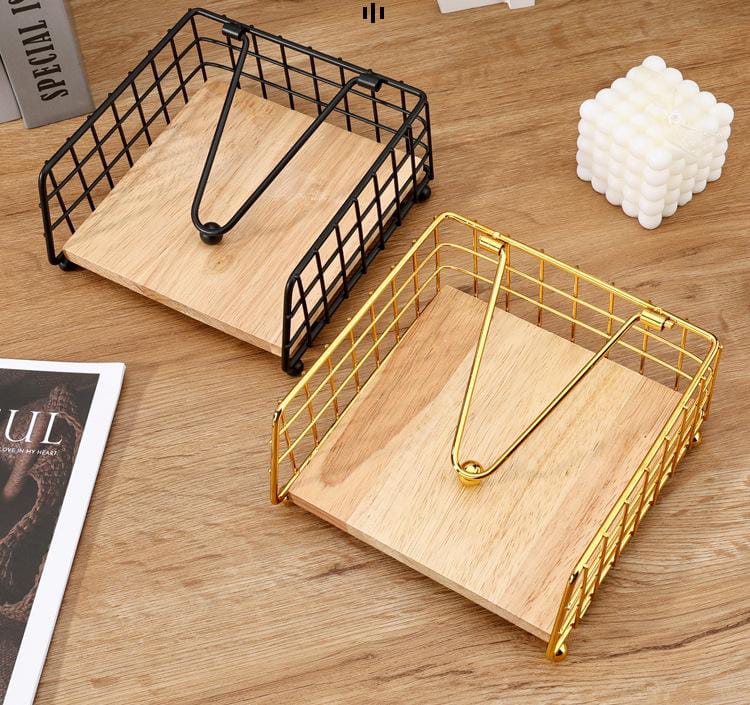Metallic serviette holder with bamboo base