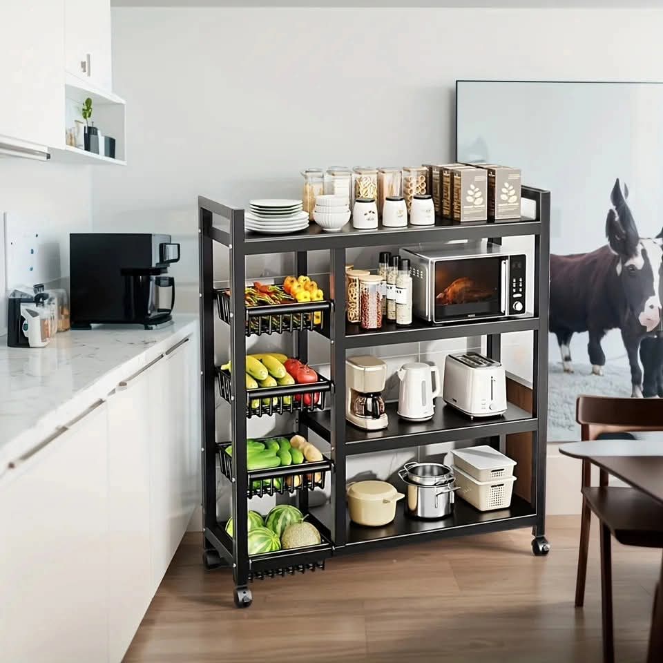 Multifunctional kitchen rack with movable & lockable wheels