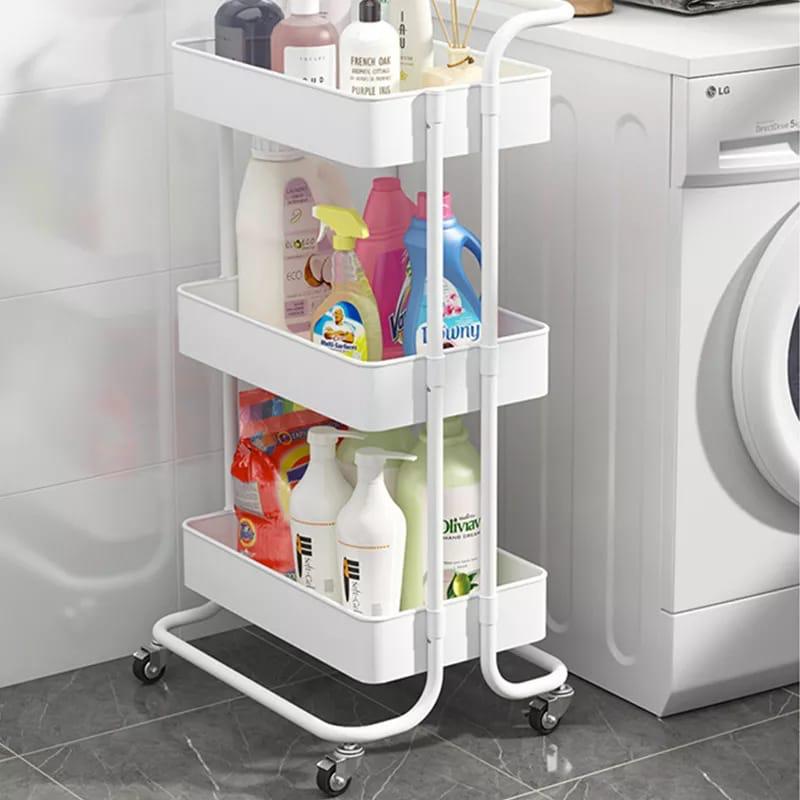 3 Tier multi-functional movable trolley storage rack with lockable wheels