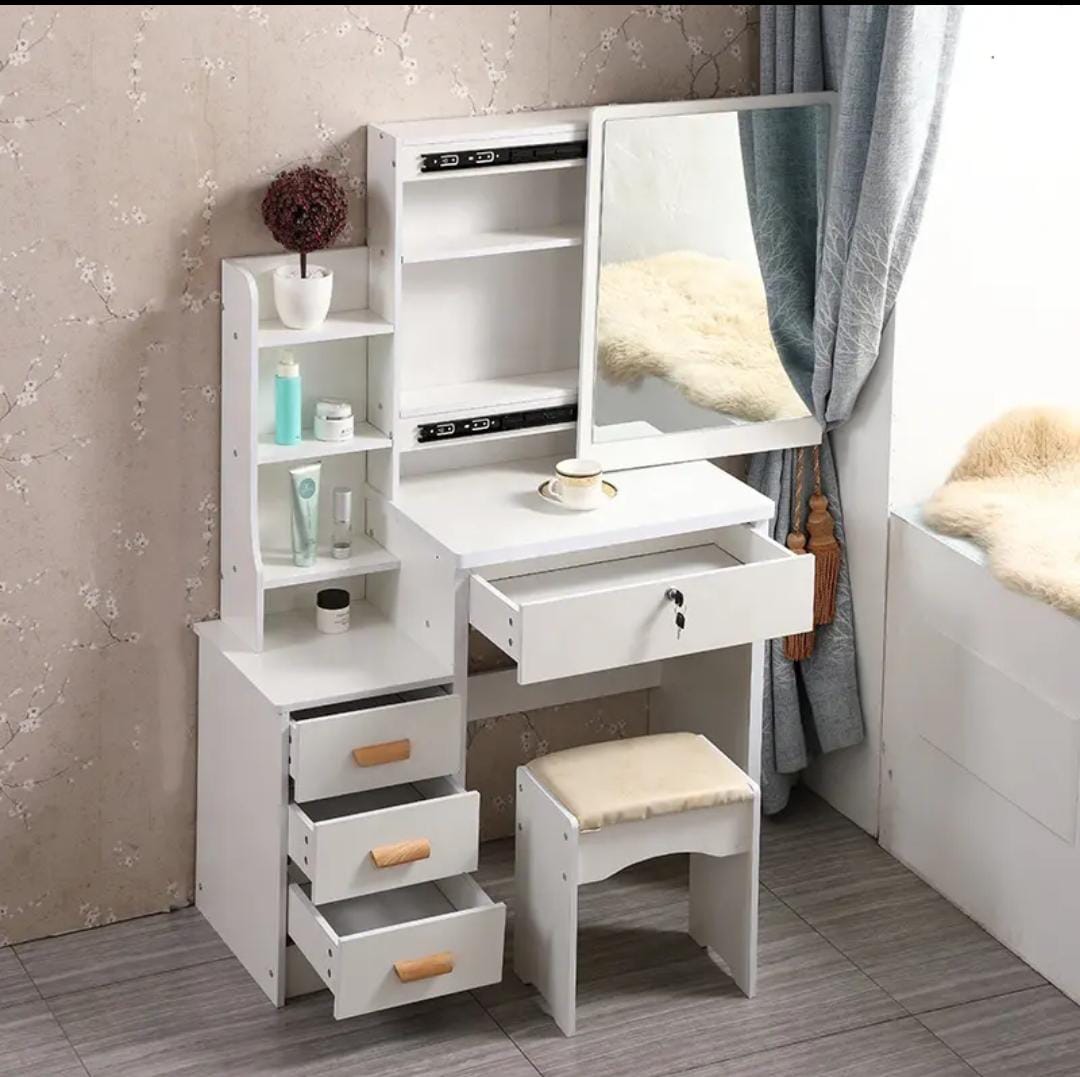 Dressing Table Set with 4 Drawers and Sliding Mirror