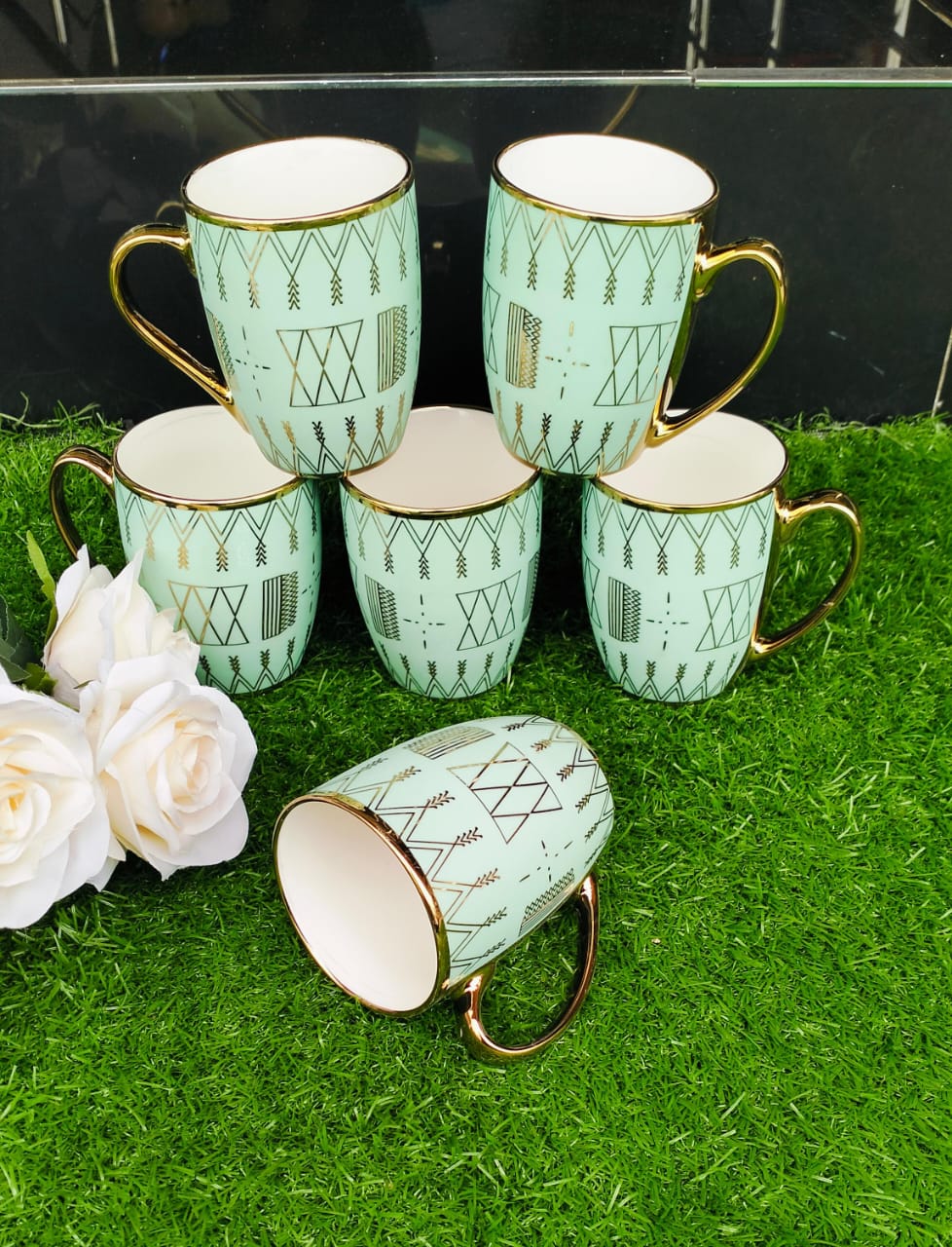 6pcs Set Classy Mugs with Gold Rim