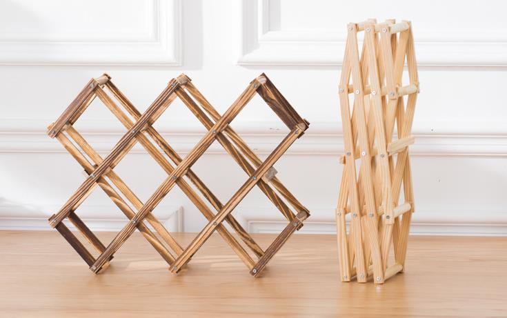 Foldable 10 slot wooden wine bottle rack