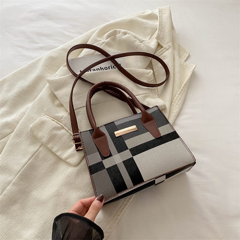Trend fashion collision color check bag