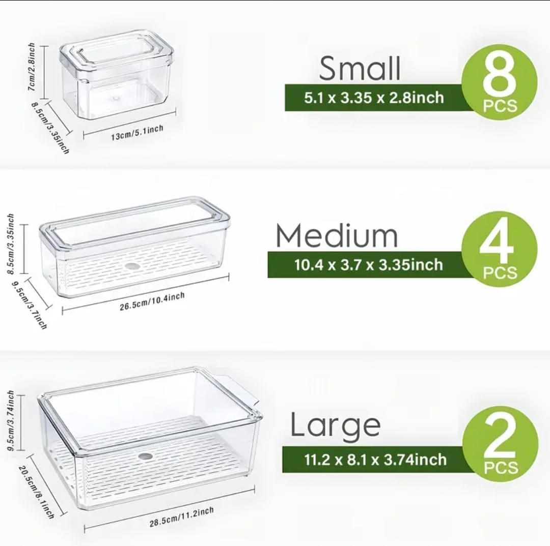14pcs Set Acrylic Fridge Organizer Bins with Lids