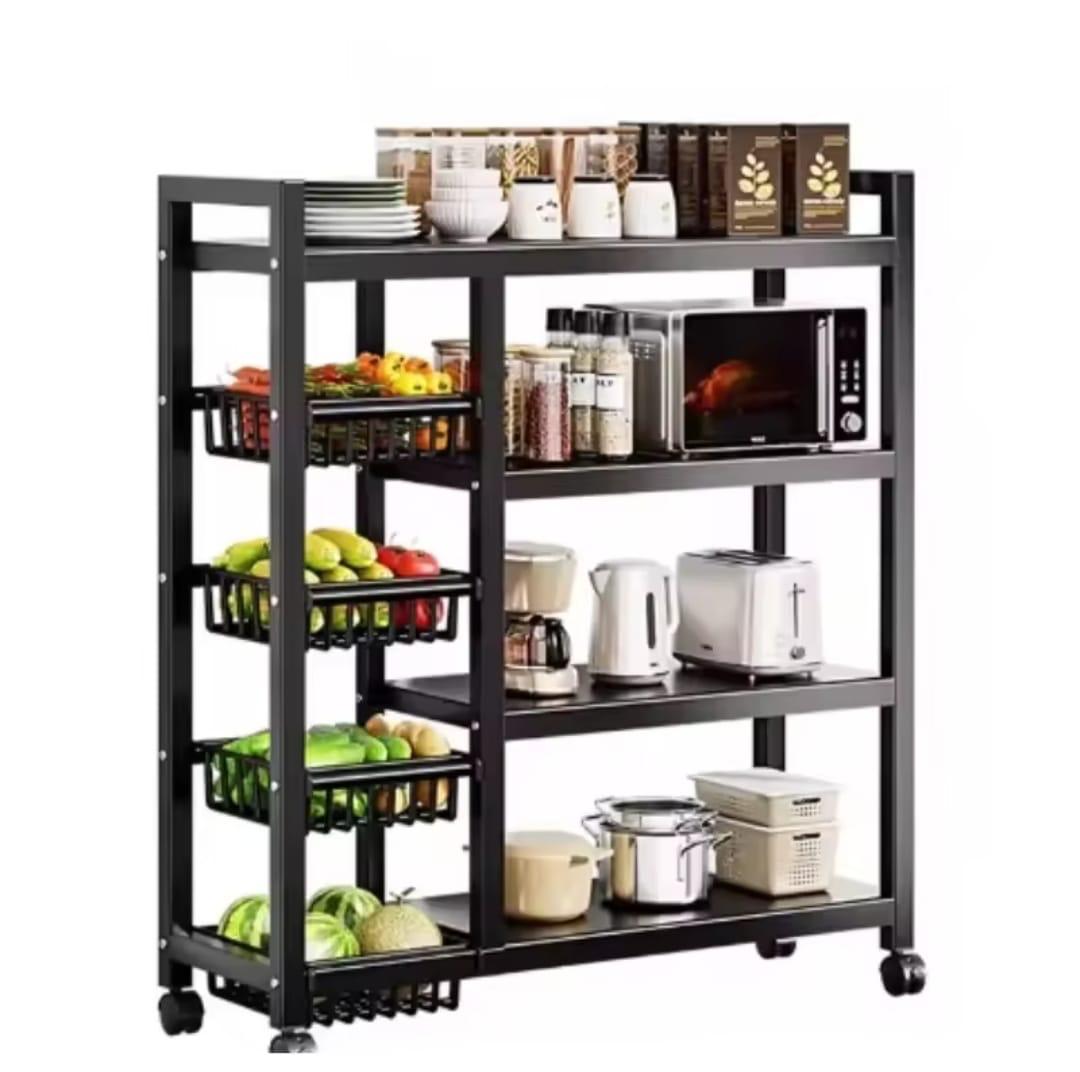 Multifunctional strong metallic kitchen rack with movable & lockable wheels