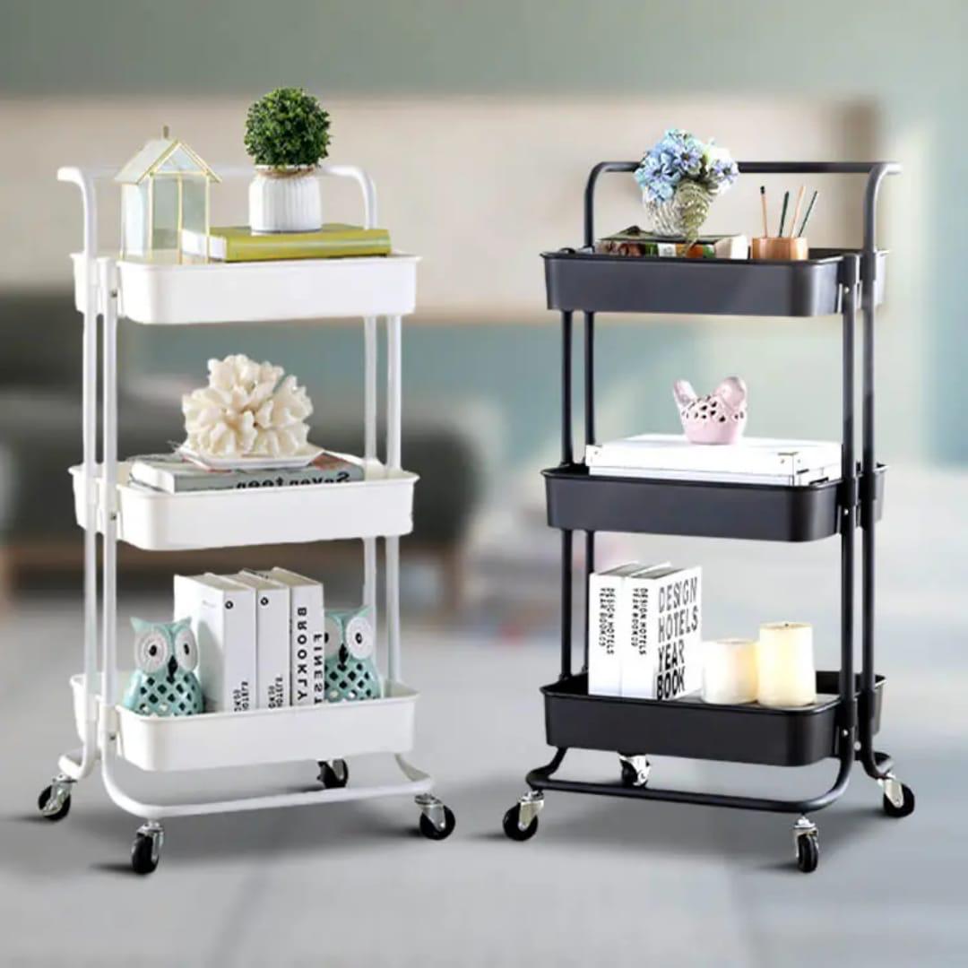 3 Tier multi-functional movable trolley storage rack with lockable wheels