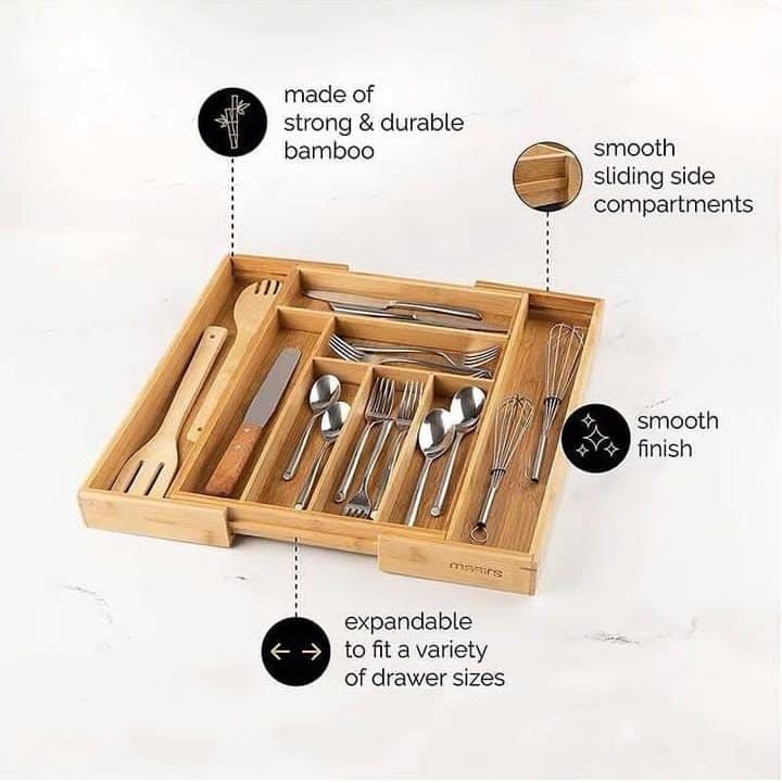 Multifunctional Bamboo Drawer Organizer