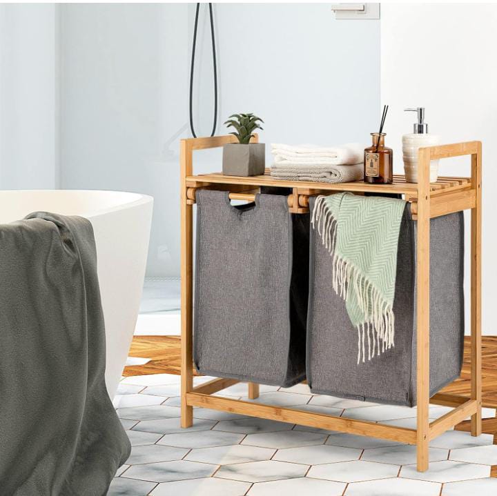 Premium 2-in-1 Laundry Sorter on a Bamboo Stand