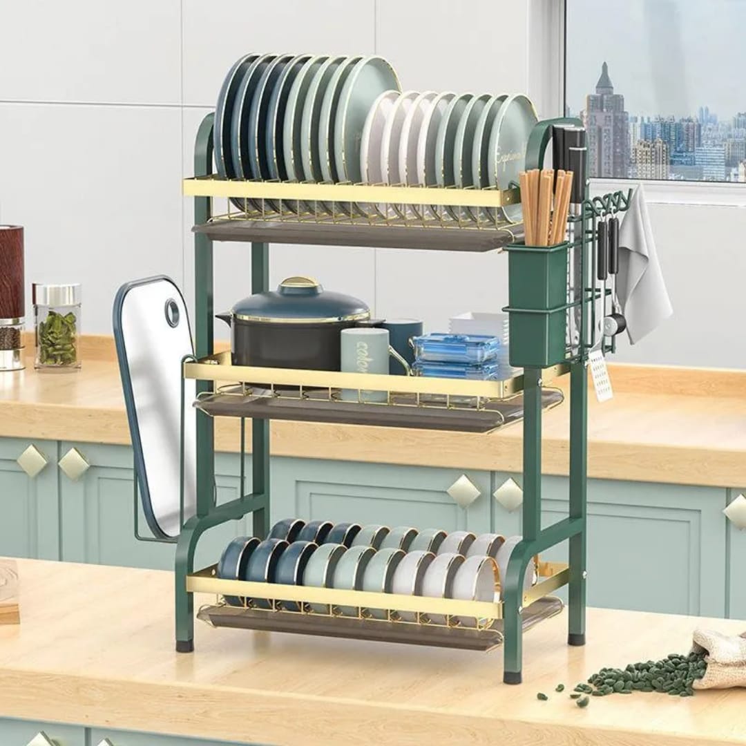 3 tier dish rack with cutlery holder & Chop Board Holder
