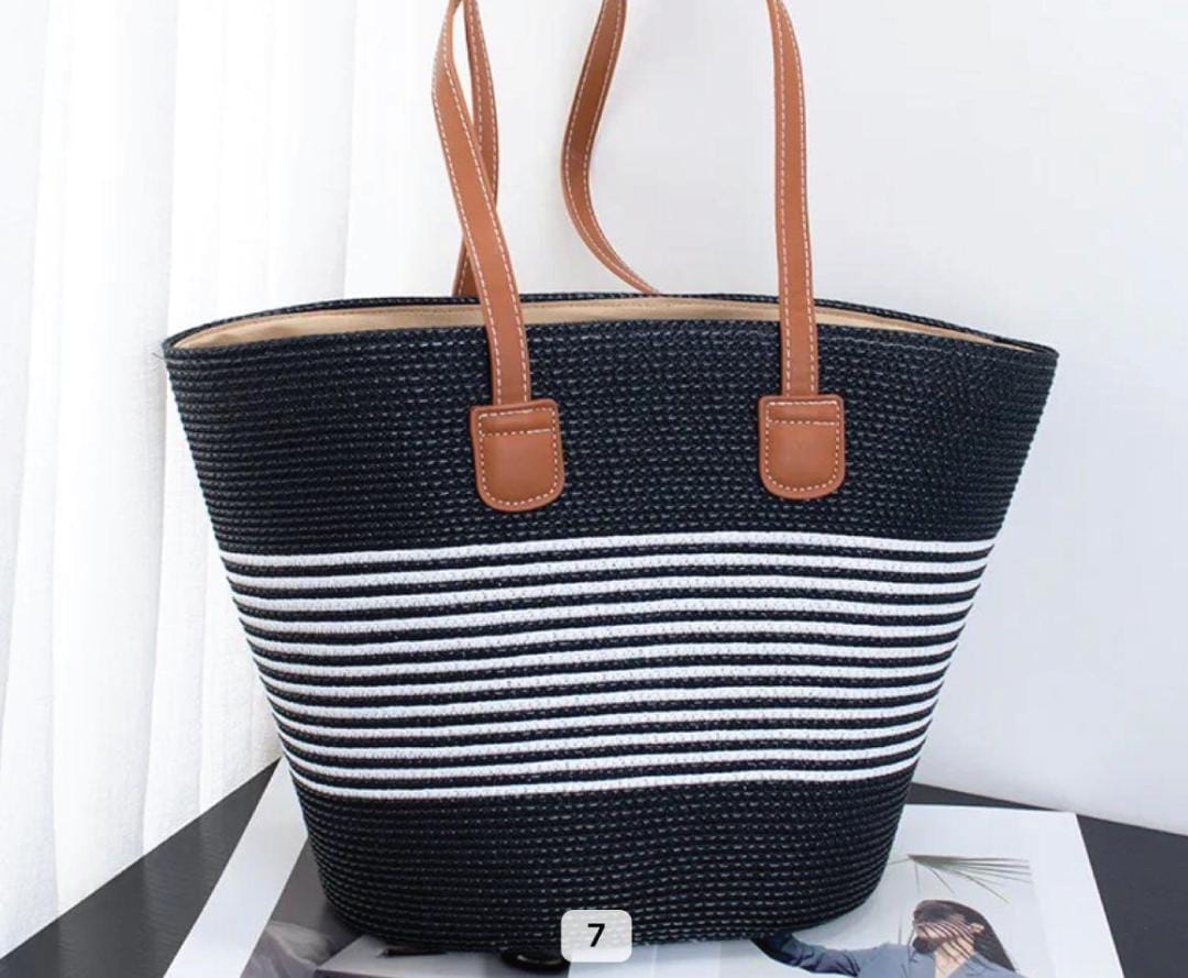 Vintage Papyrus Straw Woven Beach Bag