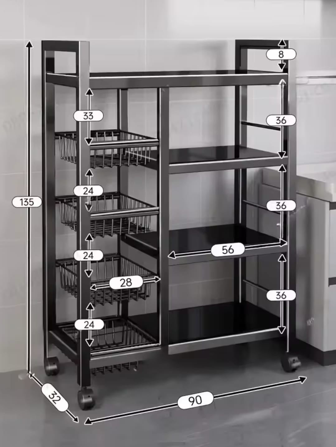 Multifunctional kitchen rack with movable & lockable wheels