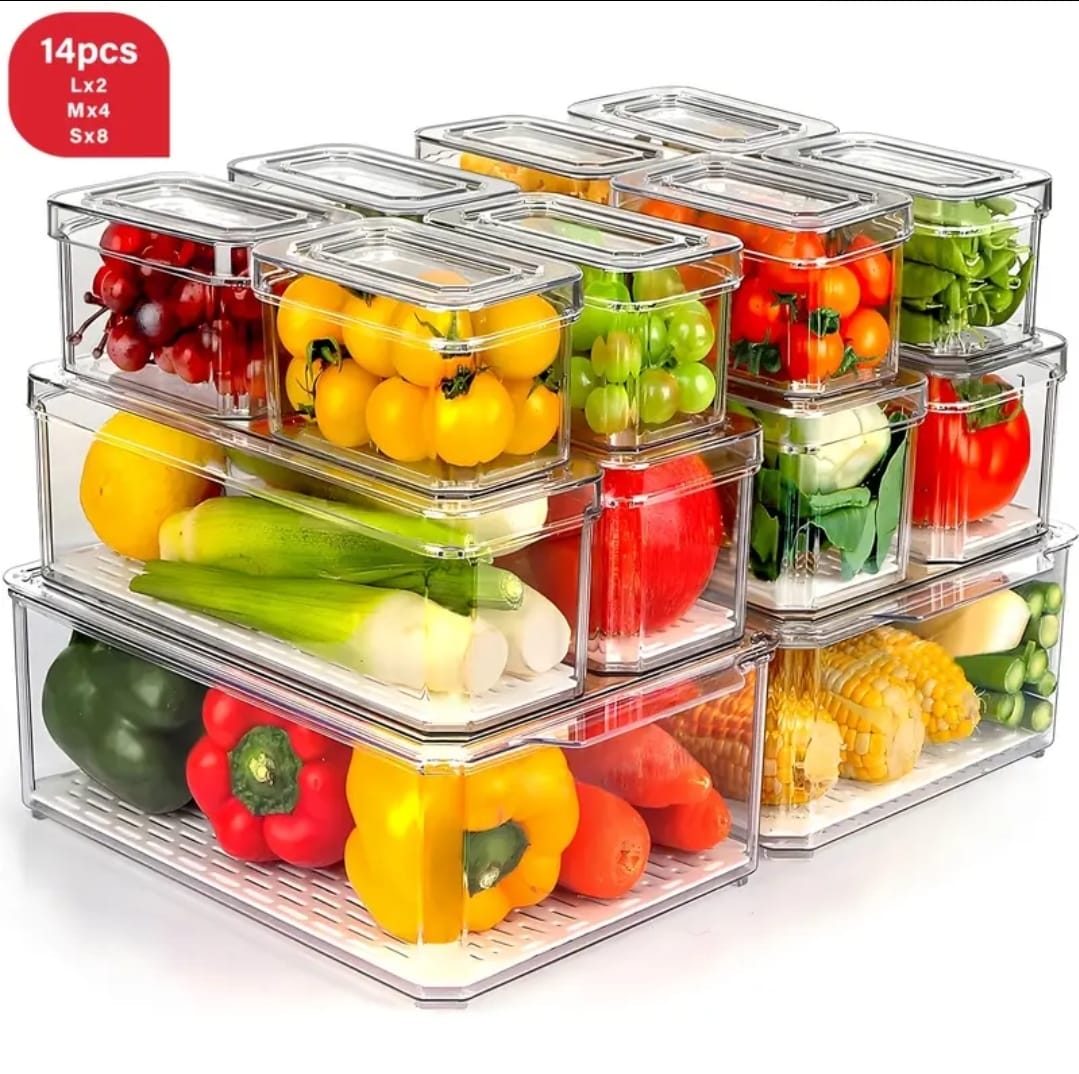 14pcs Set Acrylic Fridge Organizer Bins with Lids