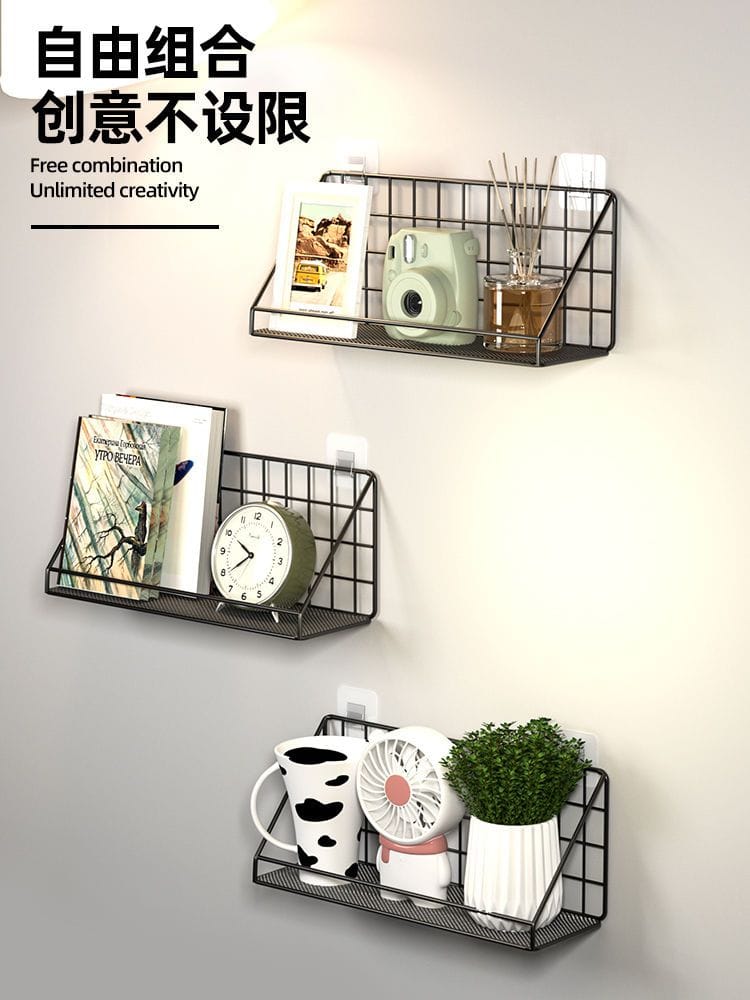 Metallic wall hanging basket storage rack