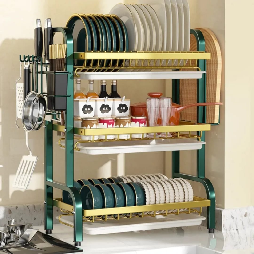 3 tier dish rack with cutlery holder & Chop Board Holder