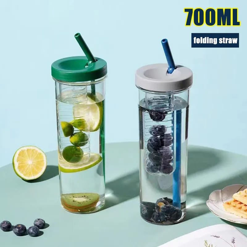Cute Water Bottle With Foldable Straw